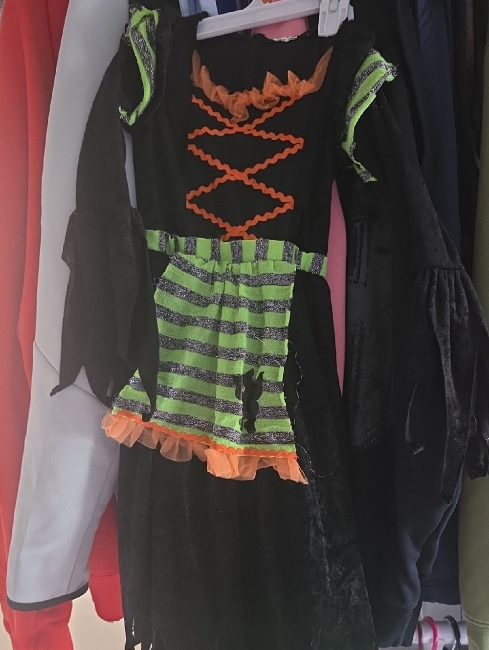Kids Black & Green Witch Costume with Orange Accents